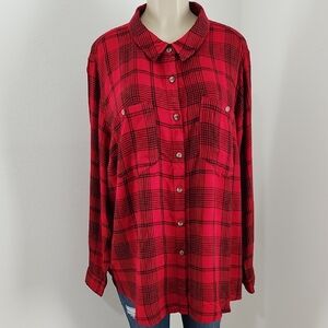 Ava & Viv Red and Black Plaid Shirt Long Sleeve Collared Plus Saze 2X
